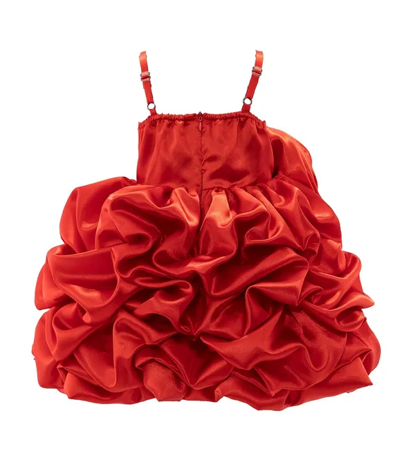 Red_Satin_Solid_Square_Neck_Dress_For_Girls