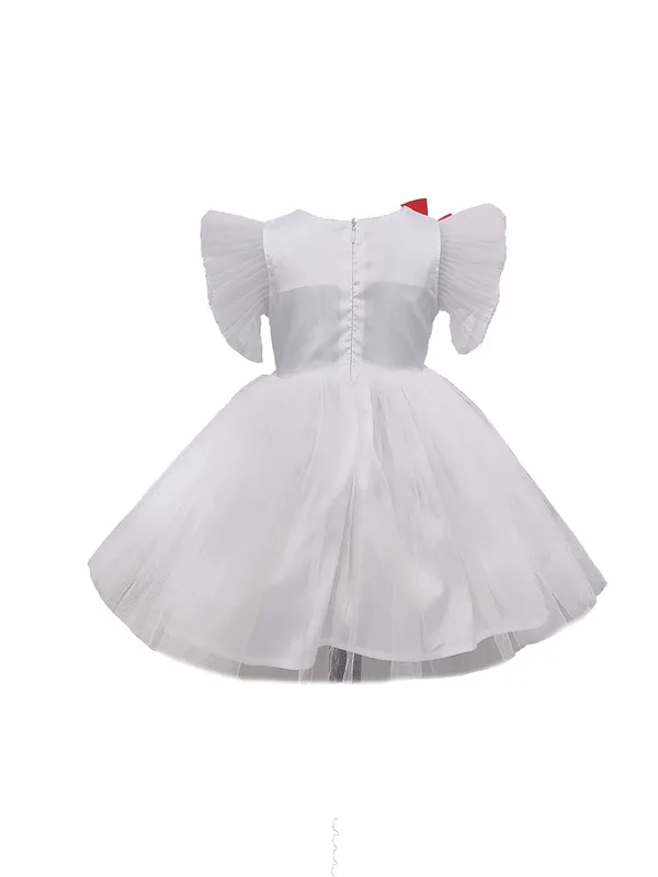 White_Bow_Detailed_Round_Neck_Dress_For_Girls