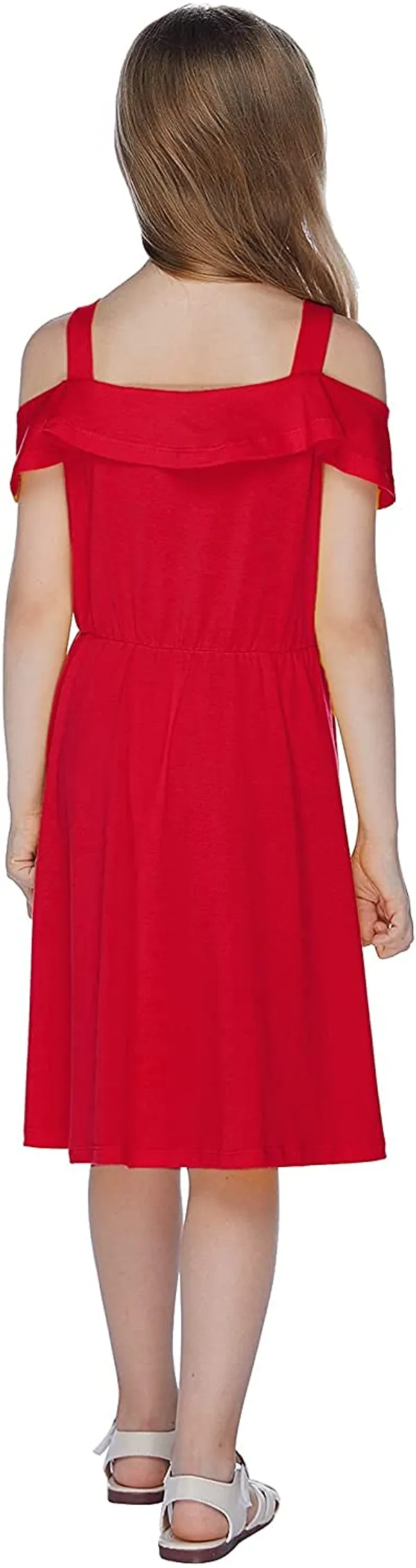 Red_Cotton_Solid_Square_Neck_Dress_For_Girls
