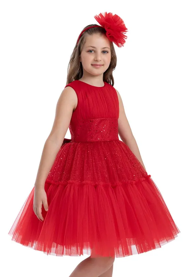 Red_Net_Solid_Round_Neck_Dress_For_Girls