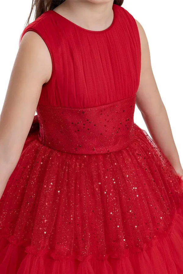 Red_Net_Solid_Round_Neck_Dress_For_Girls