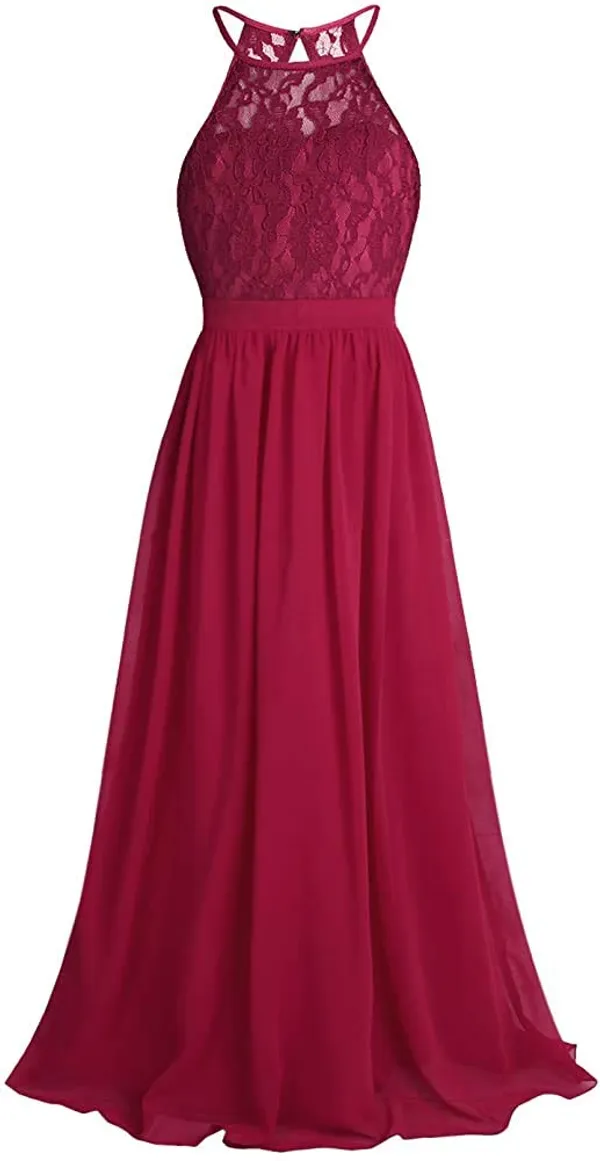 Red_Georgette_Lace_Work_Halter_Neck_Dress_For_Girls