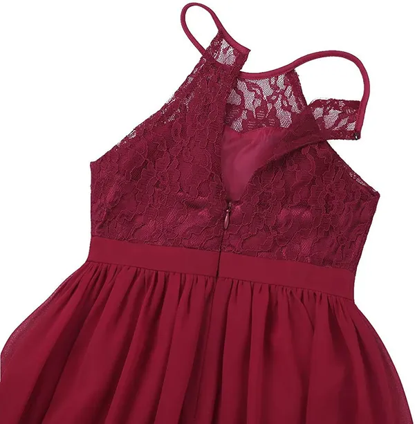Red_Georgette_Lace_Work_Halter_Neck_Dress_For_Girls