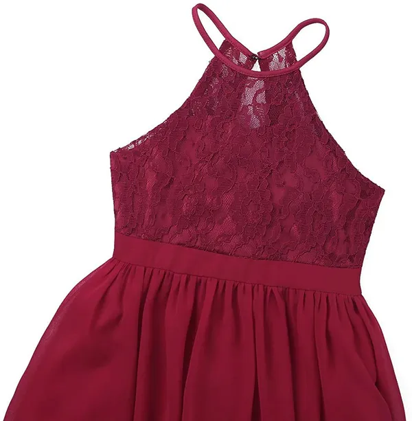 Red_Georgette_Lace_Work_Halter_Neck_Dress_For_Girls