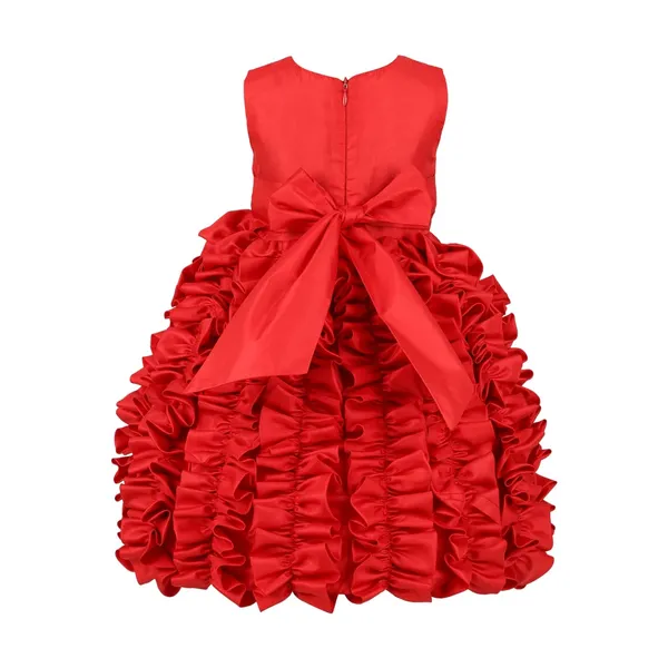 Red_Polysilk_Solid_Round_Neck_Dress_For_Girls