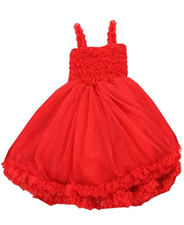 Red_Net_Solid_Square_Neck_Dress_For_Girls