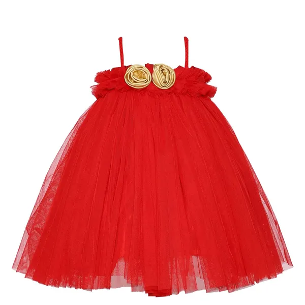 Red_Net_Floral_Pattern_Square_Neck_Tutu_Dress_For_Girls