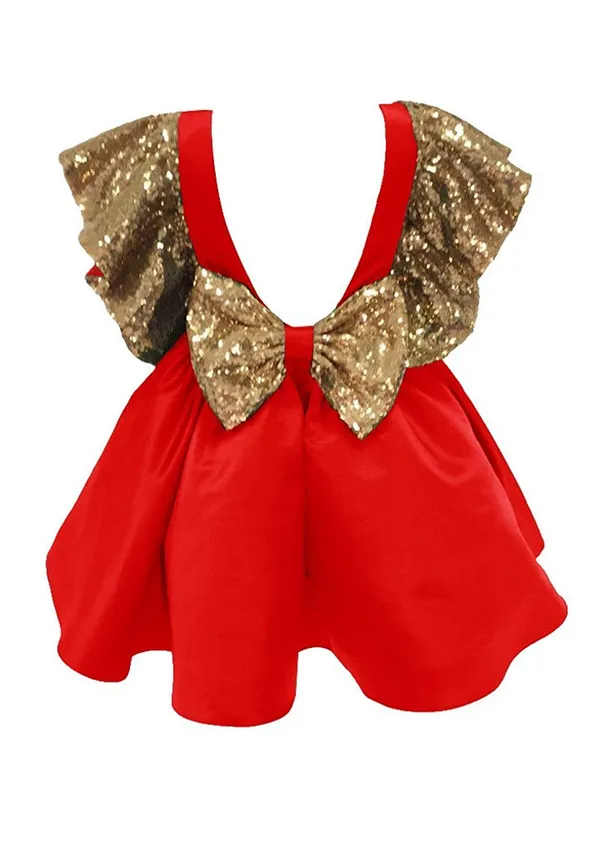 Red_Polyester_Solid_Round_Neck_Dress_For_Girls