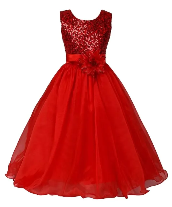 Red_Cotton_Sequined_Round_Neck_Dress_For_Girls