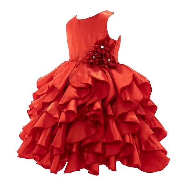 Red_Solid_Round_Neck_Dress_For_Girls
