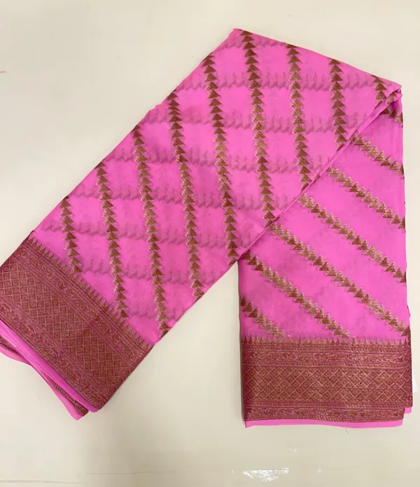Humairah_Presents_Pure_Handwoven_Baby_Pink_Chiffon_Diagonal_Stripe_Copper_Zari_with_Banarasi_Zari_Border_Pallu_and_Baby_Pink_Blouse