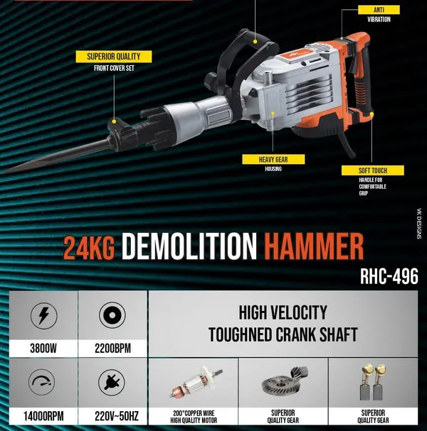 24_Kg_Demolition/Breaker_Machine_Redhorse_Heavy_Duty_3800W_Hammer_Drill_(26_Mm_Chuck_Size,_3800_W)