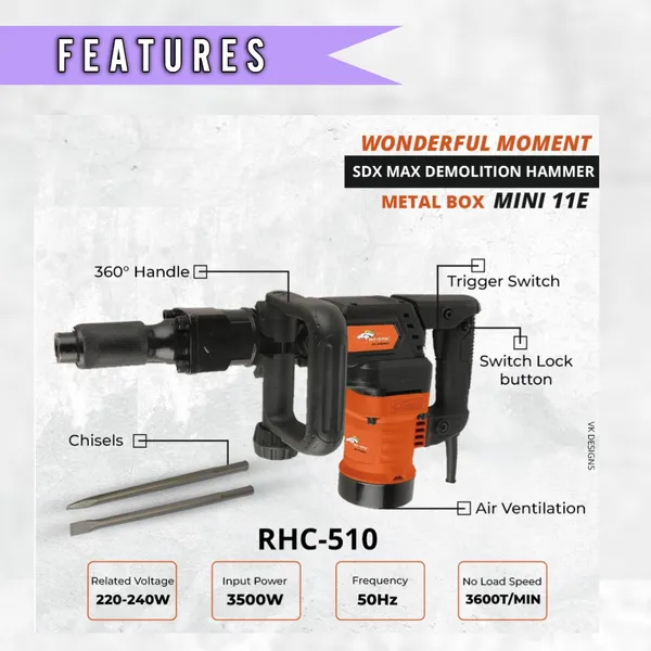 11_Kg_Dmolition/Breaker_With_Max_Sds_Demolition_Hammer_With_Two_Chisels_With_High_Quality_Hammer_Drill_(26_Mm_Chuck_Size,_3500_W)