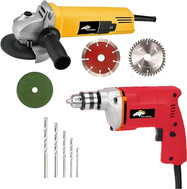 4Inch_Angle_Grinder_With_10Mm_Drill_Machine_With_5Pcs_Drill_Bits_With_3_Blade_Rotary_Hammer_Drill_(10_Mm_Chuck_Size,_650_W)