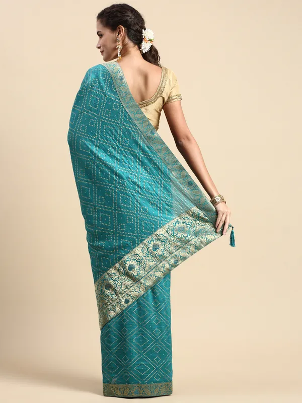 Turquoise_Green_Vichitra_Silk_Foil_and_Swarovski_Work_Saree