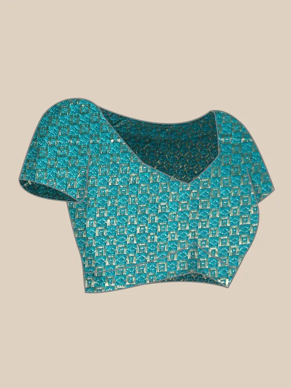 Turquoise_Green_Vichitra_Silk_Foil_and_Swarovski_Work_Saree