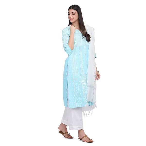 Turquoise_Cotton_Straight_Suit_Set_With_Dupatta_Readymade_Party_Outfit_Kurti_Palazoo_Set_Cotton_Kurta__3_Pcs_Set