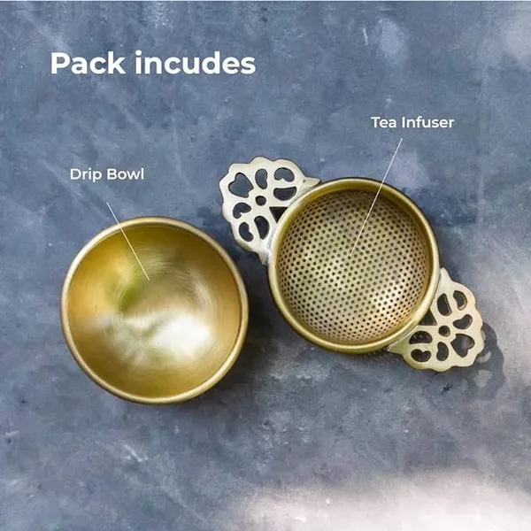 ROYAL_Brass_Tea_Infuser_with_Drip_Bowl_|_Perfect_for_Steeping_Loose_Leaf_Tea_|_For_Home,_Gift_,_Daily_usage