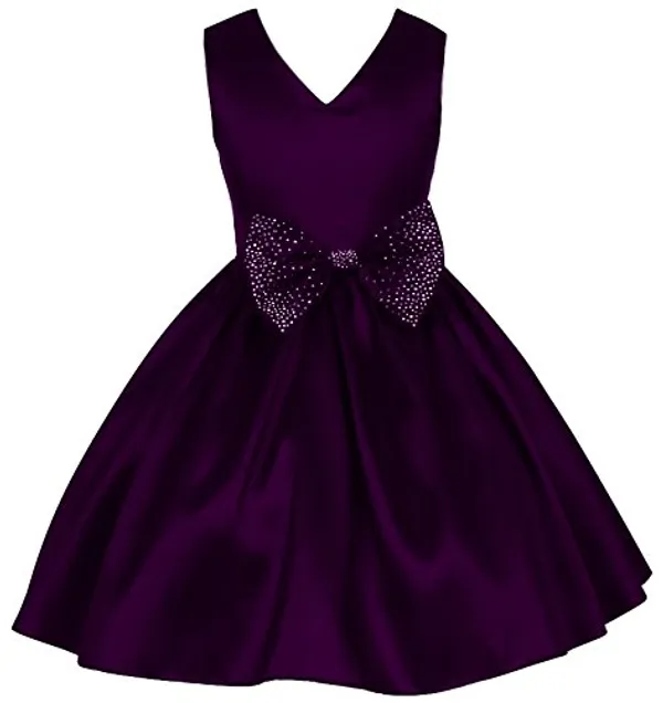 Wine_Solid_V-Neck_Dress_For_Girls