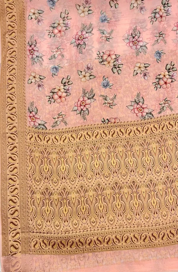 Humairah_Presents_Pure_Handloom_Baby_Pink_Chiffon_Floral_Digital_Print_Boota_with_Copper_Zari_Banarasi_Border_and_Baby_Pink_Blouse