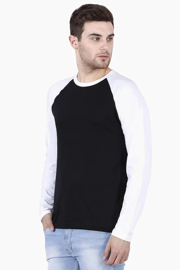 White_Black_Cotton_Raglan_T_Shirt_For_Men