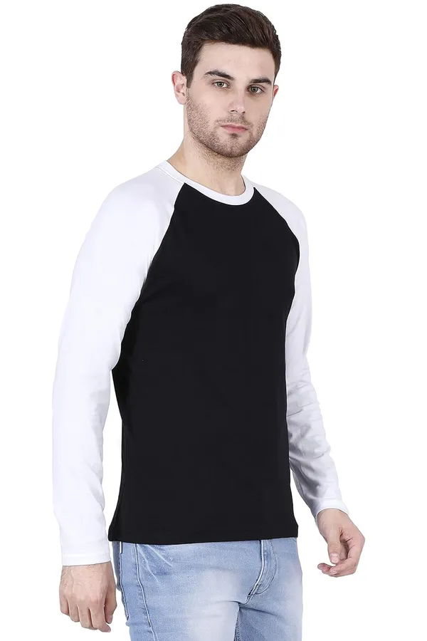 White_Black_Cotton_Raglan_T_Shirt_For_Men