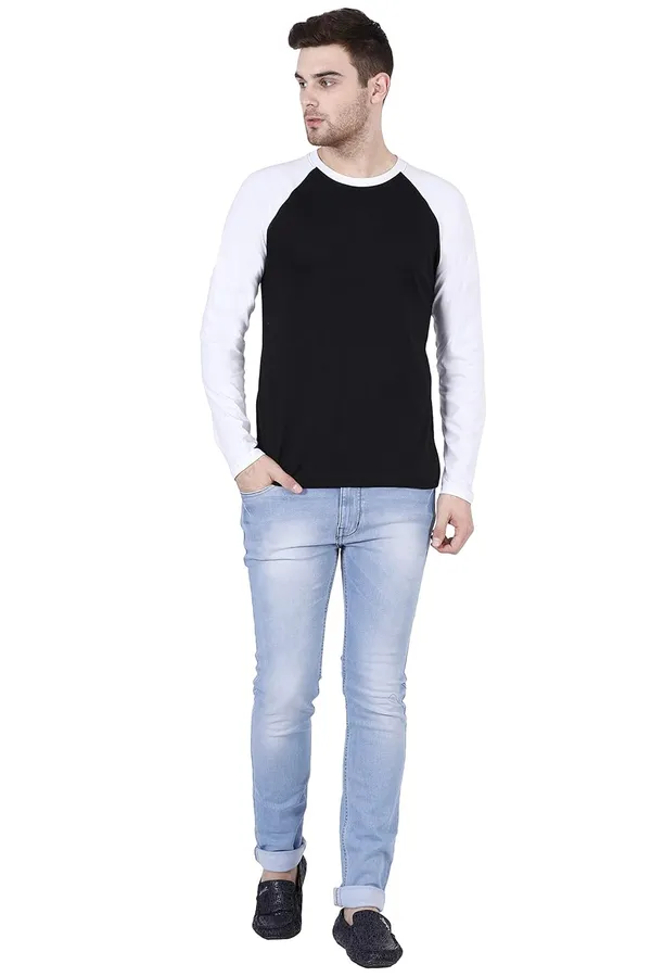 White_Black_Cotton_Raglan_T_Shirt_For_Men