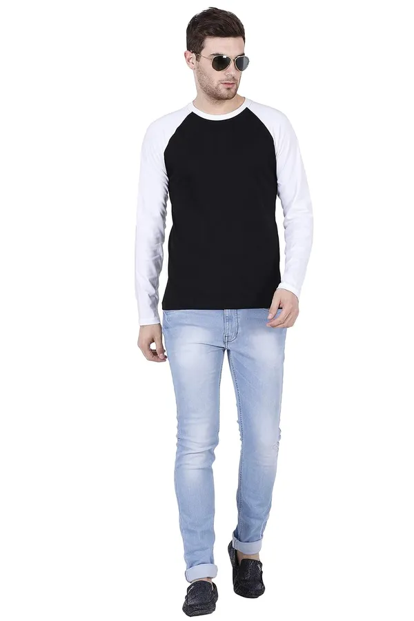 White_Black_Cotton_Raglan_T_Shirt_For_Men