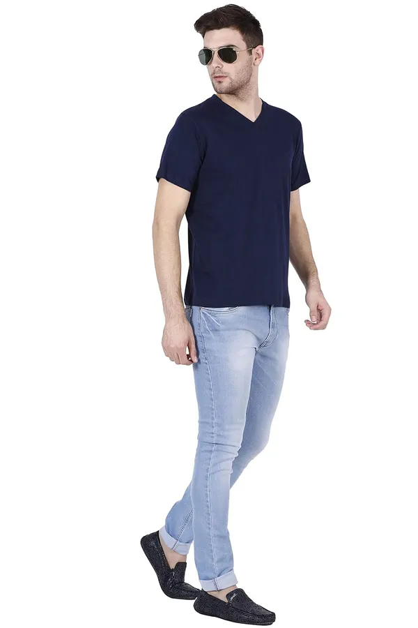 Blue_Cotton_V_neck_T_Shirt_For_Men