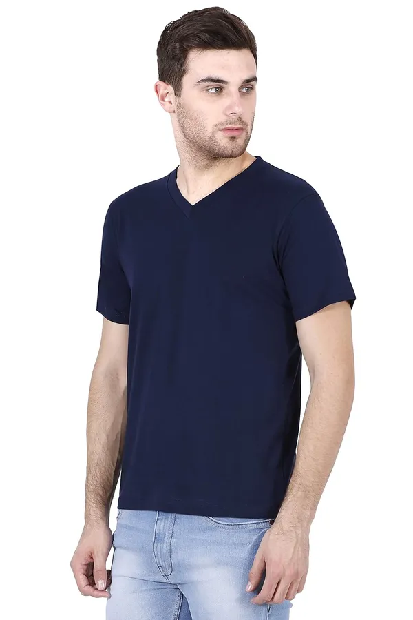 Blue_Cotton_V_neck_T_Shirt_For_Men