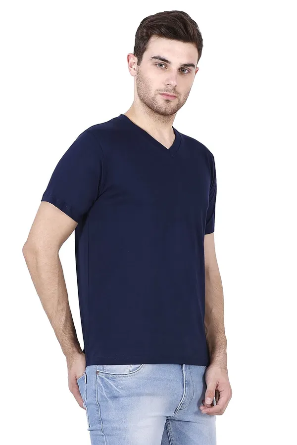 Blue_Cotton_V_neck_T_Shirt_For_Men
