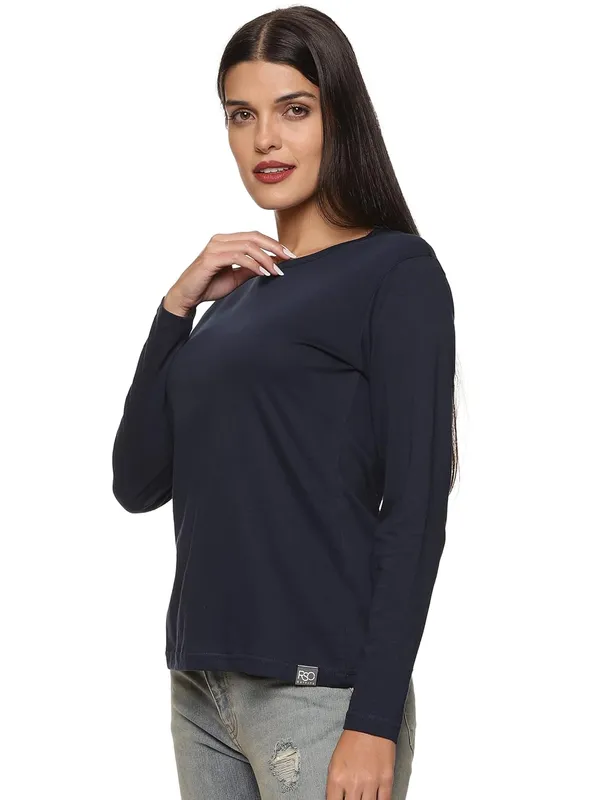 Navy_Blue_Cotton_Regular_Fit_T_Shirt_For_Women