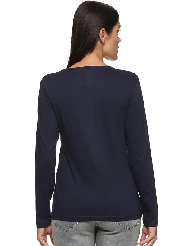 Navy_Blue_Cotton_Regular_Fit_T_Shirt_For_Women