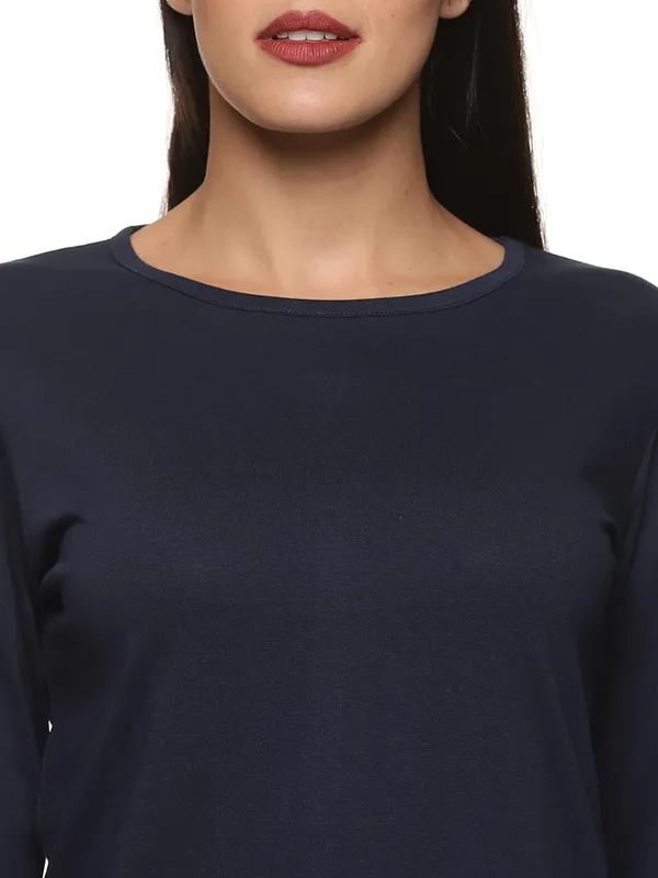 Navy_Blue_Cotton_Regular_Fit_T_Shirt_For_Women
