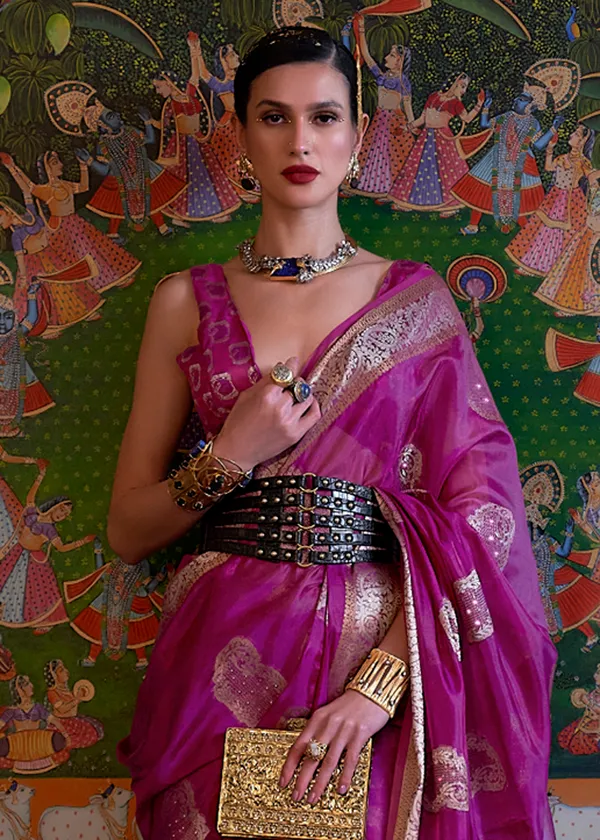 Wine_Oraganza_Sequice_handloom_weaving_saree