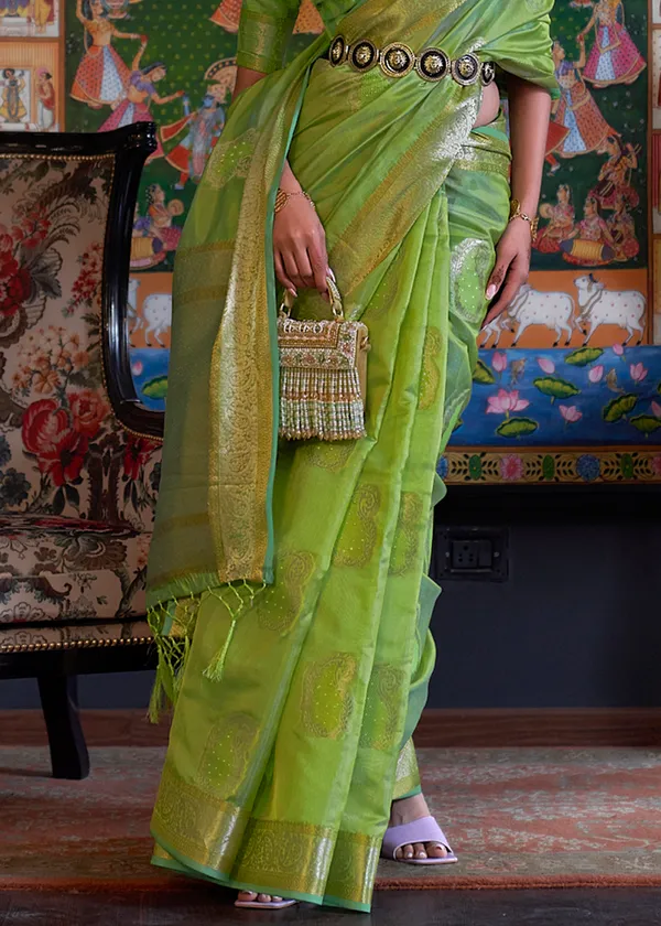 Mint_Green__Oraganza_Sequice_handloom_weaving_saree