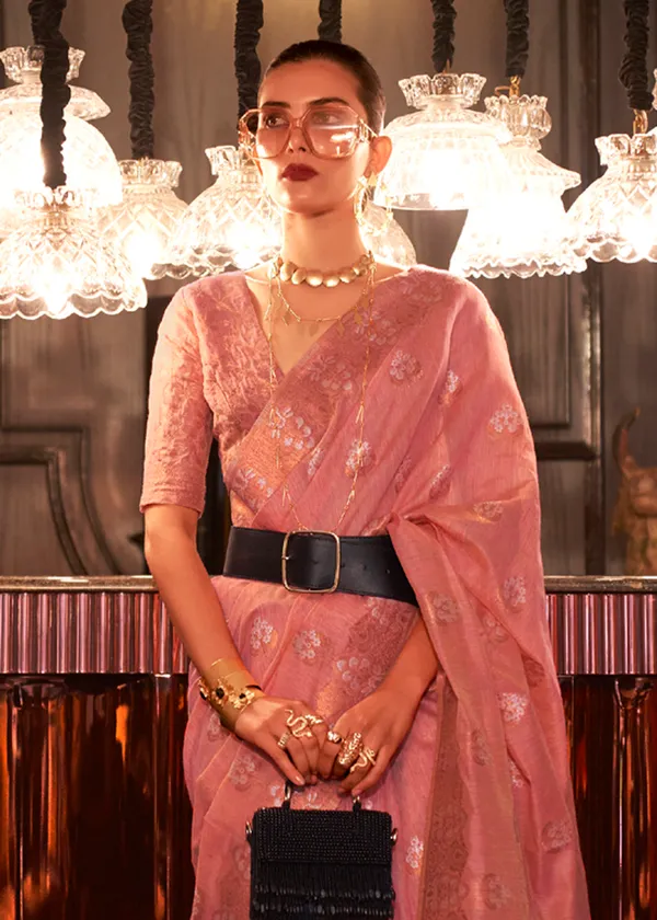 Pink__Copper_Zari_Linen_Handloom_Saree
