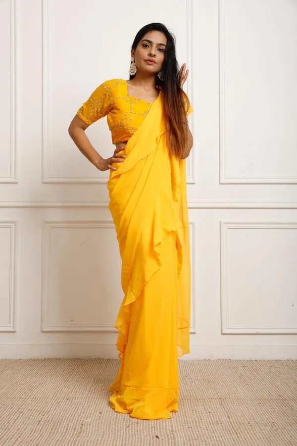 Ready_To_Wear_Georgette_Yellow_Pre-Stitched_Saree