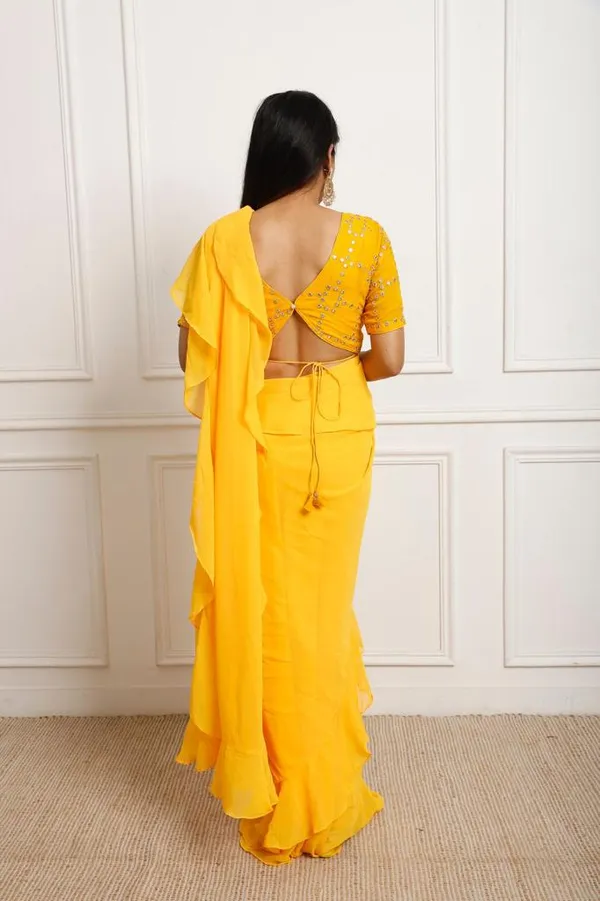 Ready_To_Wear_Georgette_Yellow_Pre-Stitched_Saree