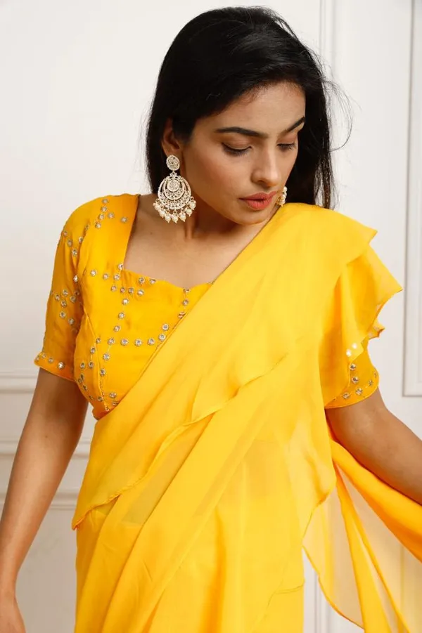 Ready_To_Wear_Georgette_Yellow_Pre-Stitched_Saree