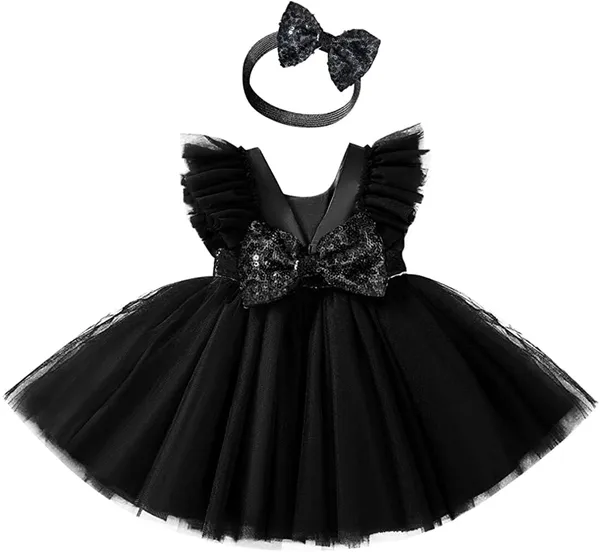 Black_Cotton_Blend_Solid_Round_Neck_Dress_For_Girls