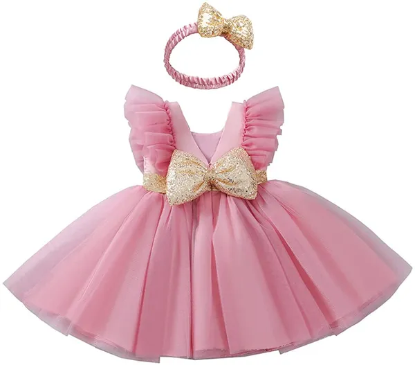Pink_Cotton_Blend_Solid_Round_Neck_Dress_For_Girls