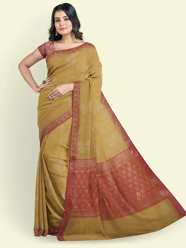 Beige_Cotton_Blend_Banarasi_Sarees_For_Women