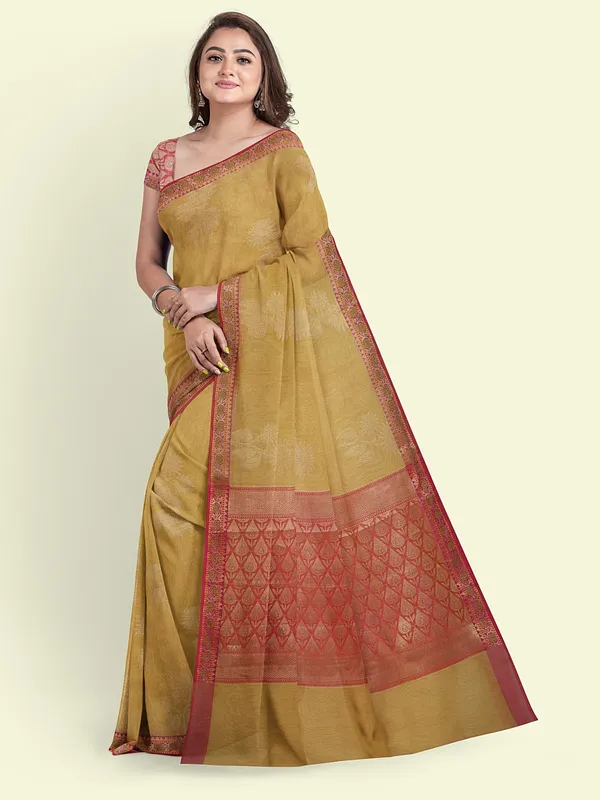 Beige_Cotton_Blend_Banarasi_Sarees_For_Women