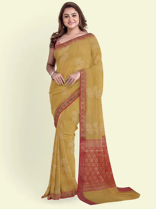Beige_Cotton_Blend_Banarasi_Sarees_For_Women