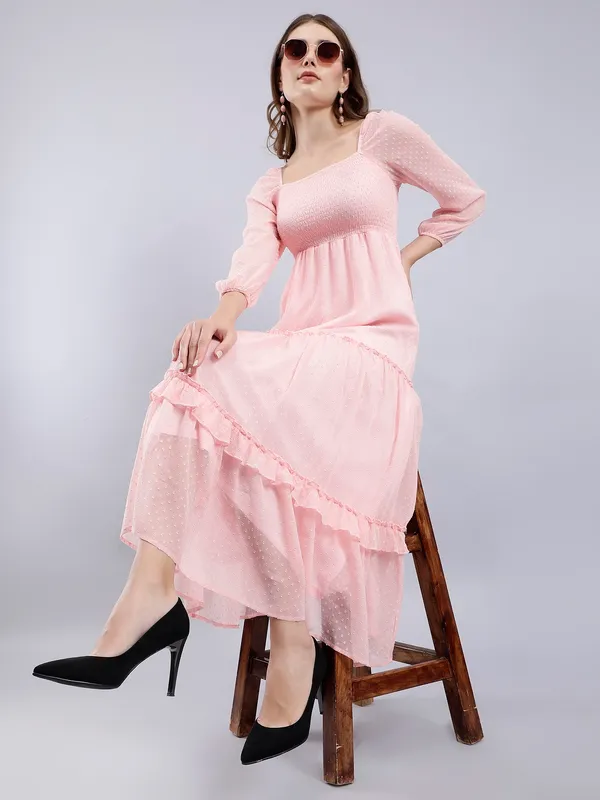 Pink_Chiffon_Fit_and_Flare_Dress_For_Women