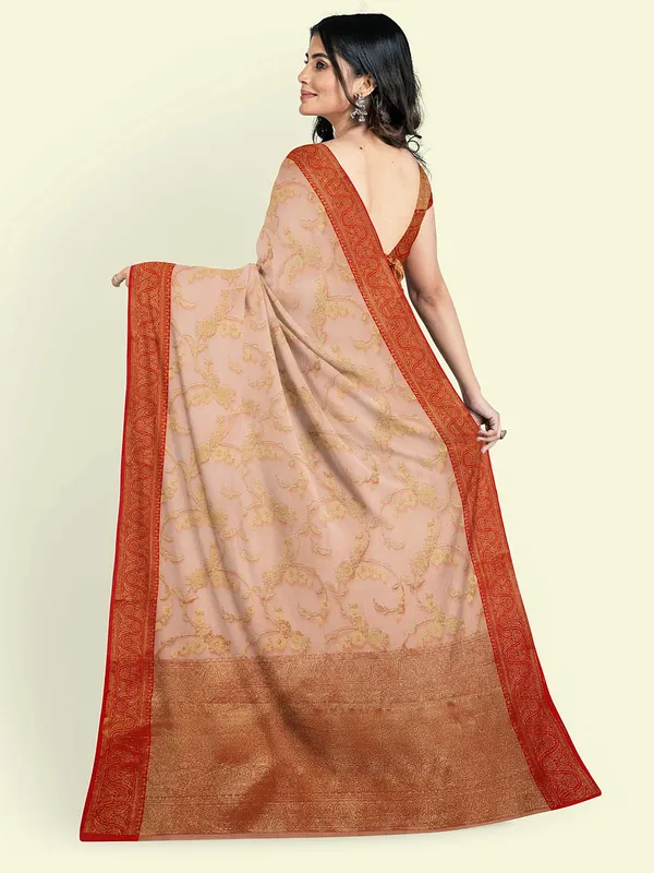 Peach_Cotton_Blend_Banarasi_Sarees_For_Women