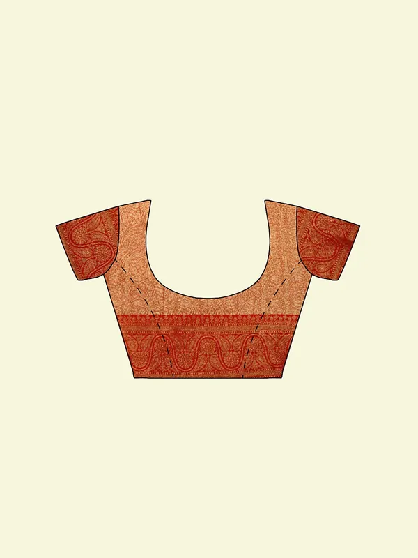Peach_Cotton_Blend_Banarasi_Sarees_For_Women