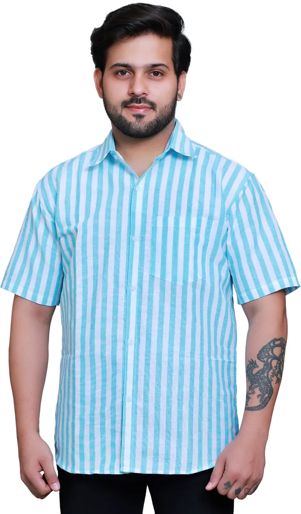 Sky_Light_Blue_Linen_Blend_Half_Sleeve_Striped_Mens_Shirt