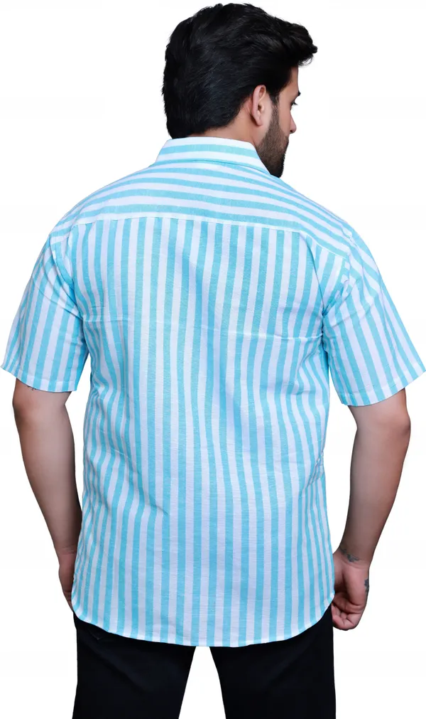Sky_Light_Blue_Linen_Blend_Half_Sleeve_Striped_Mens_Shirt